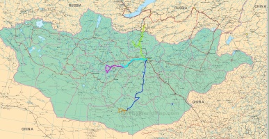 Route Kharkhorin und Orkhon Valley in Pink